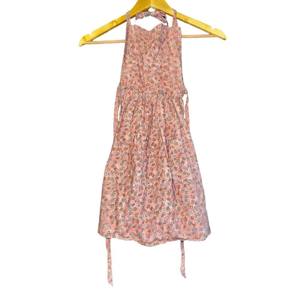 Vintage Handmade Girls Apron Ditzy Floral Pink Pocket Daisy‎ Prairie